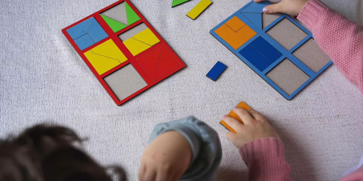 High angle kids playing memory game min