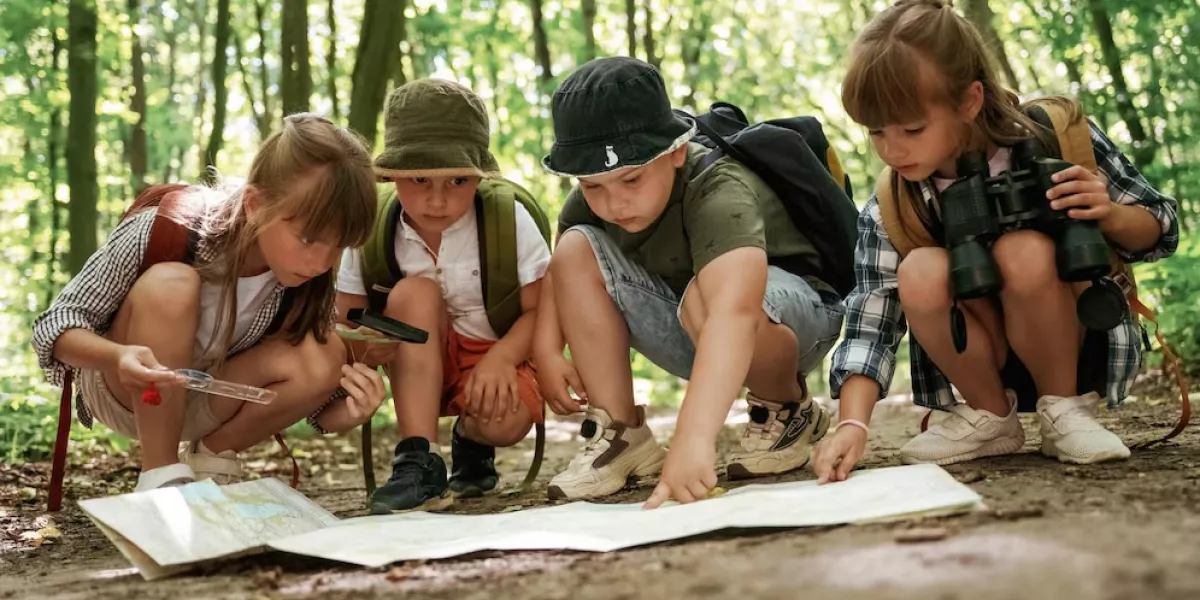Ground with map kids forest summer daytime together 146671 140427