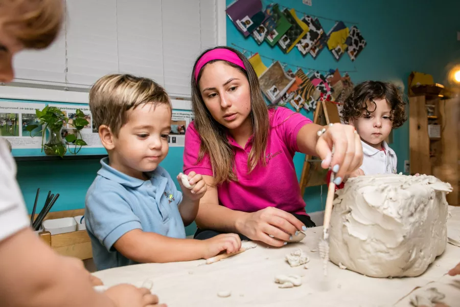 Teacher and children