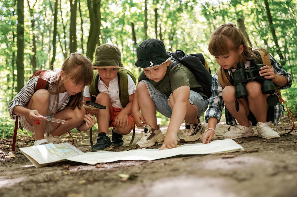 Ground with map kids forest summer daytime together 146671 140427