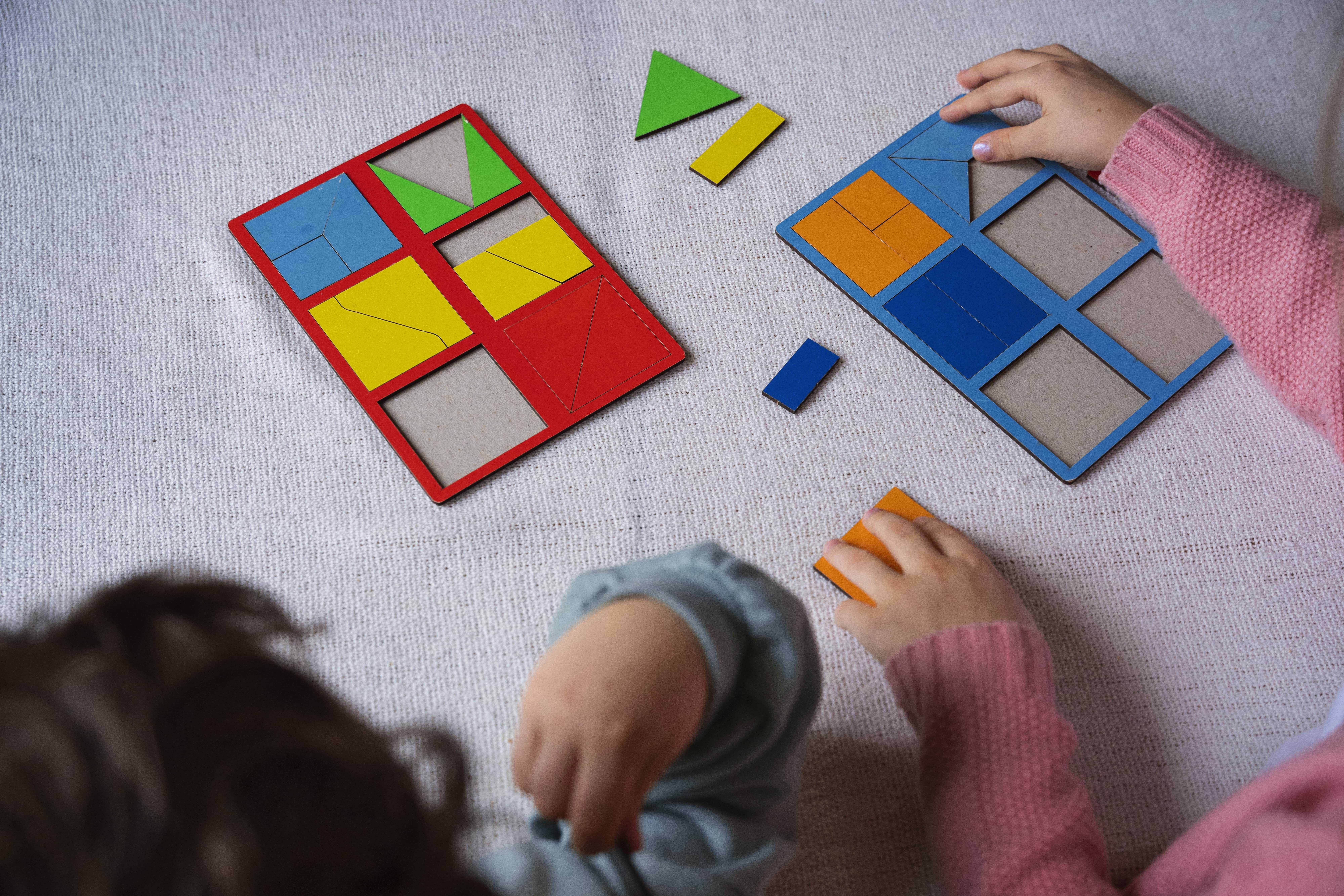 High angle kids playing memory game min