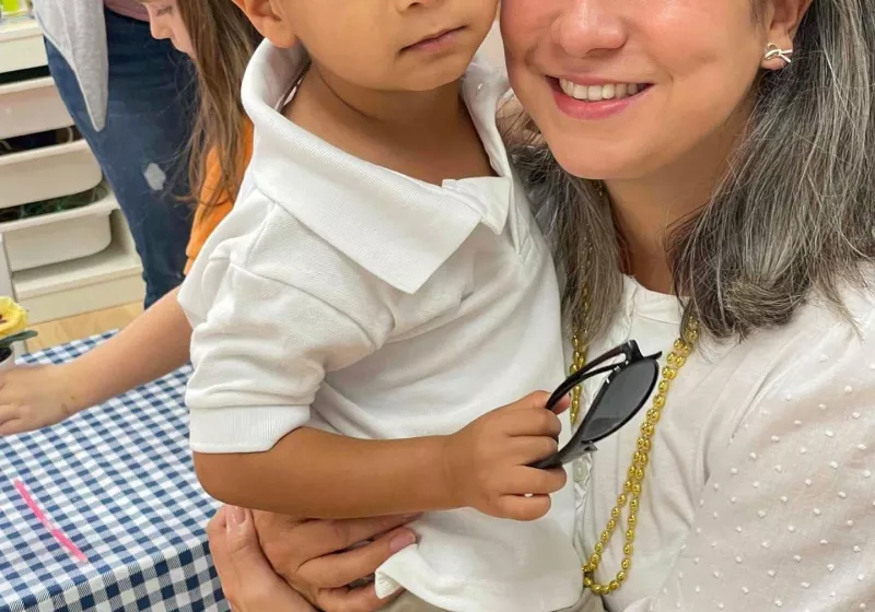 Parent and child in classroom