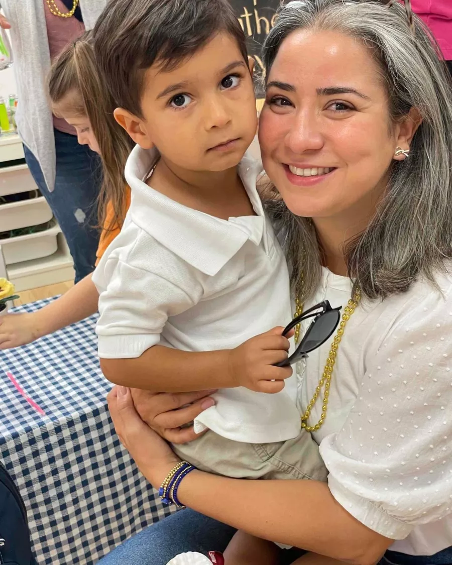 Parent and child in classroom