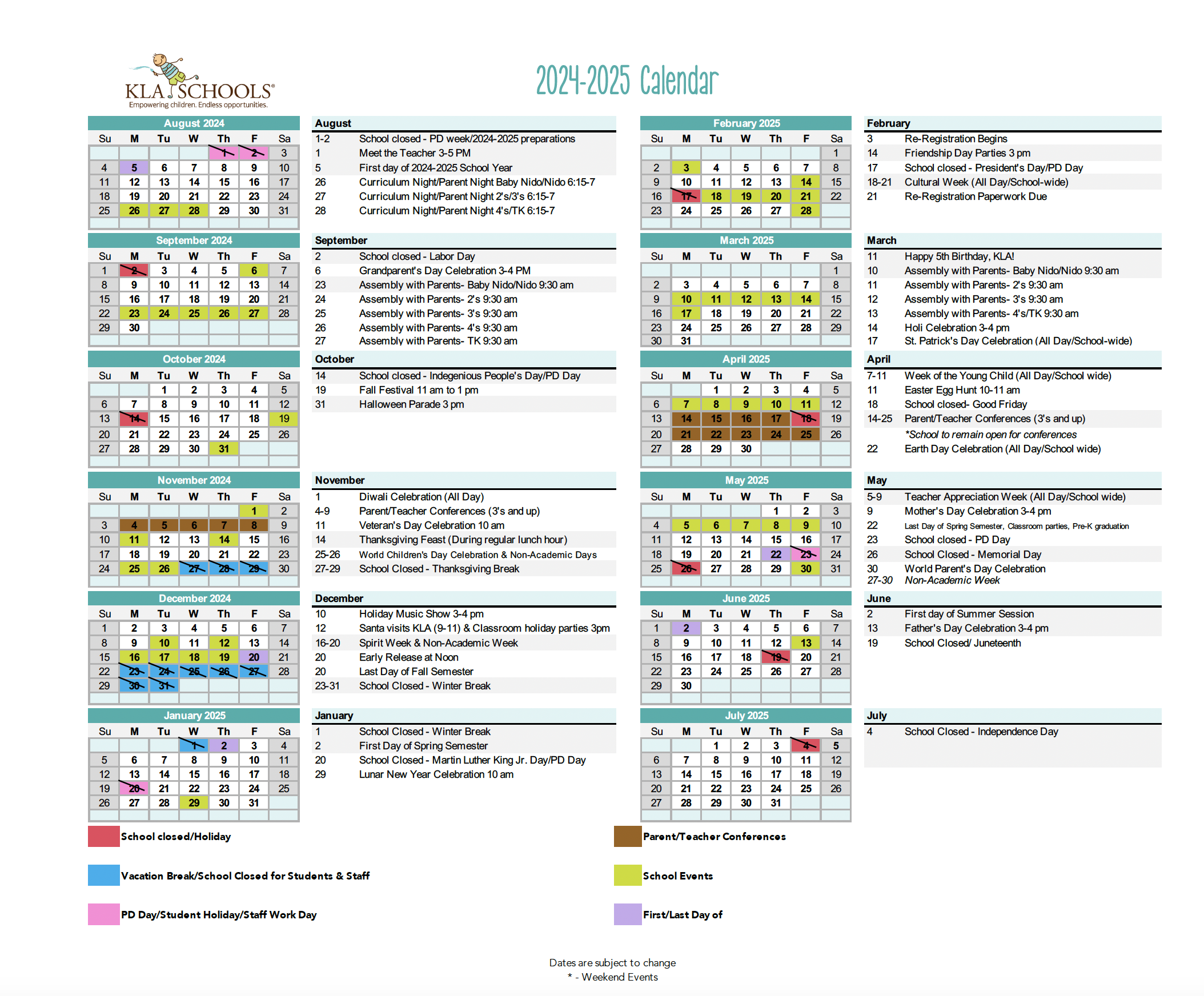 Calendar 2024-2025